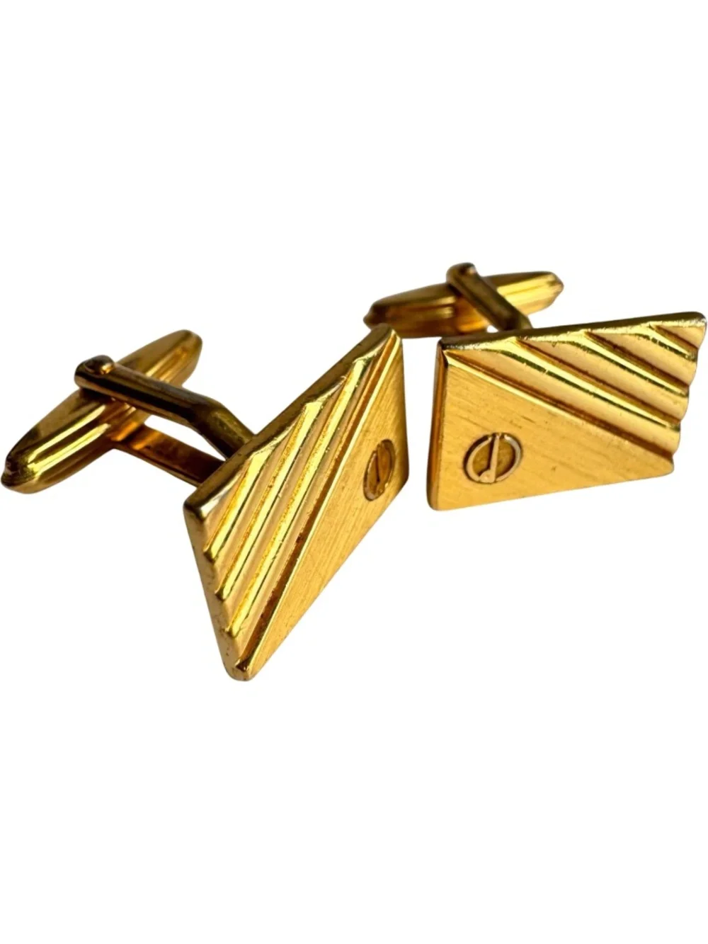Vintage Alfred Dunhill Cufflinks Gold Tone Rectangular Diagonal Stripe Formal